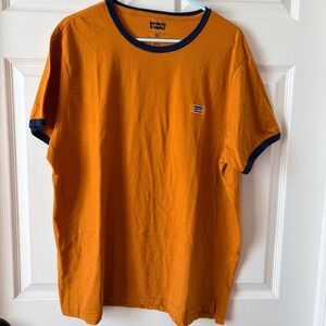 Levis Mens XXL Mustard Yellow Navy Blue Ringer T-Shirt Logo Patch
